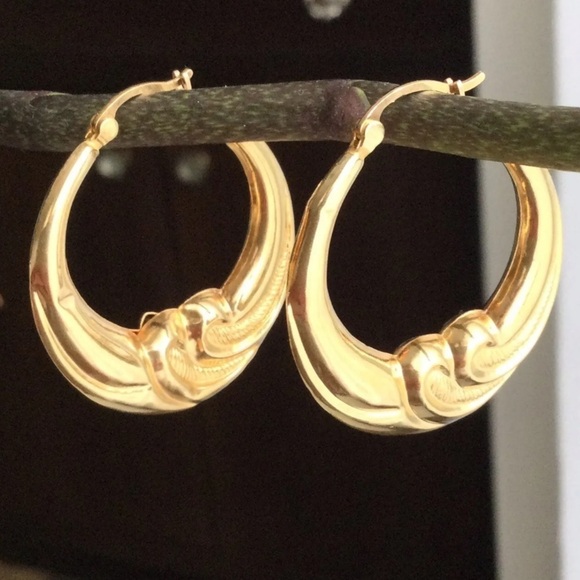 10K SOLID GOLD HOOP EARRINGS 30mm - Picture 3 of 5